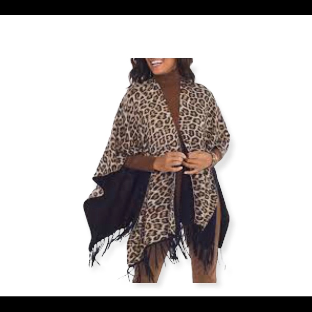 Leopard Black Reversible Shawl